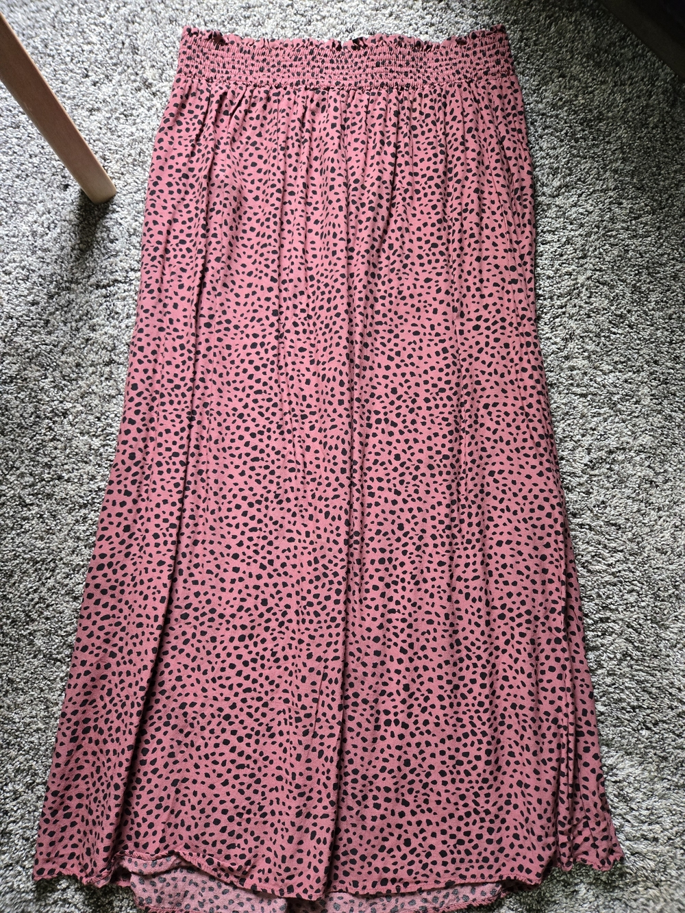 LOFT Pink Midi A-Line Skirt with Black Spot Print